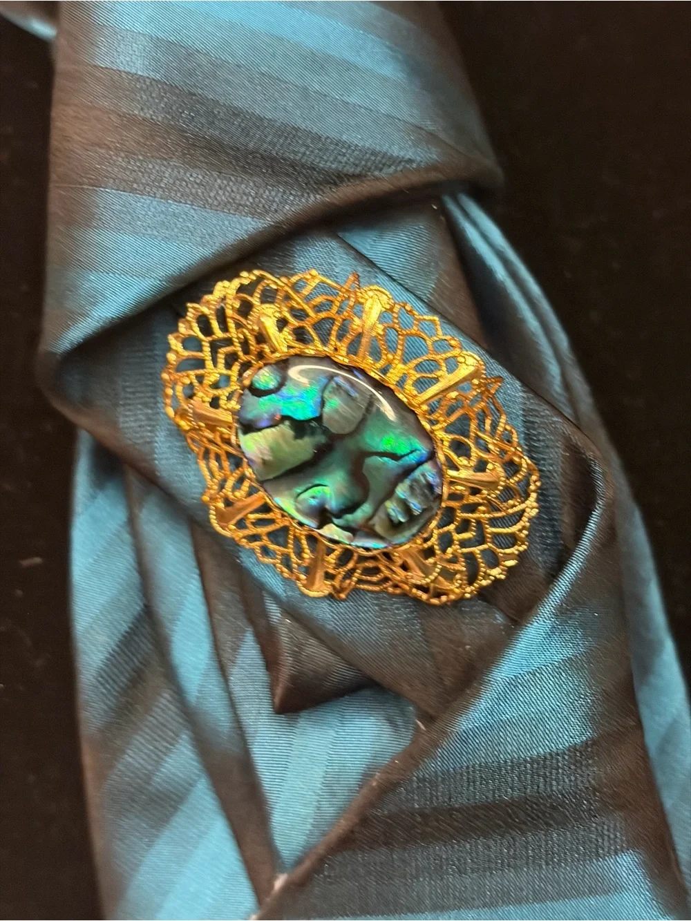 John Ashford Teal and Black Striped Silk Neck Scarf